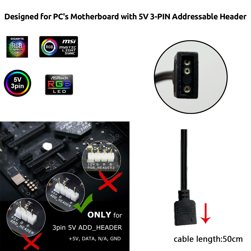 5V ARGB 3Pin Header for Asus A - Pc Gaming Case recension och pris